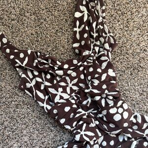 Maggy London Brown and White Sheath Dress Sleeveless Cowl Neck Midi